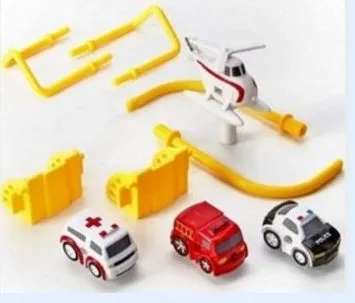 Adventure parking lot plastic toy car track set with manual remote control handle