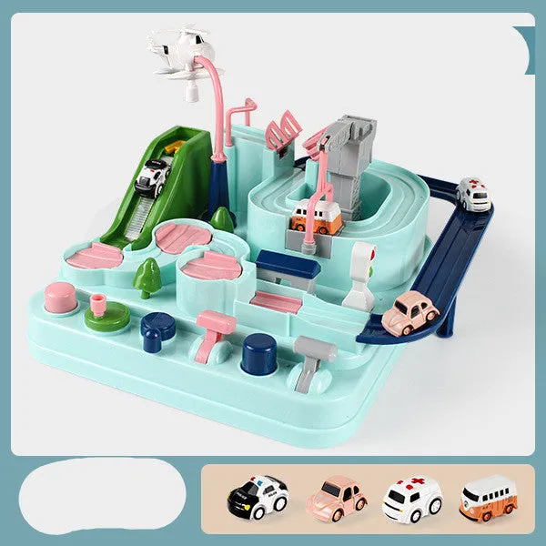 Adventure parking lot plastic toy car track set with manual remote control handle