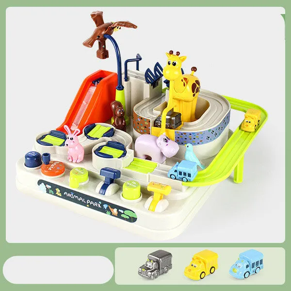 Adventure parking lot plastic toy car track set with manual remote control handle