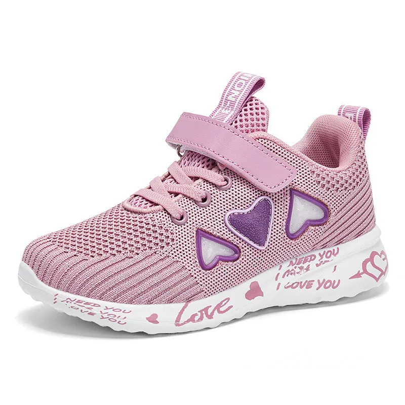 Children's pink mesh sneakers with velcro fastening and hand-painted patterns on lightweight MD soles