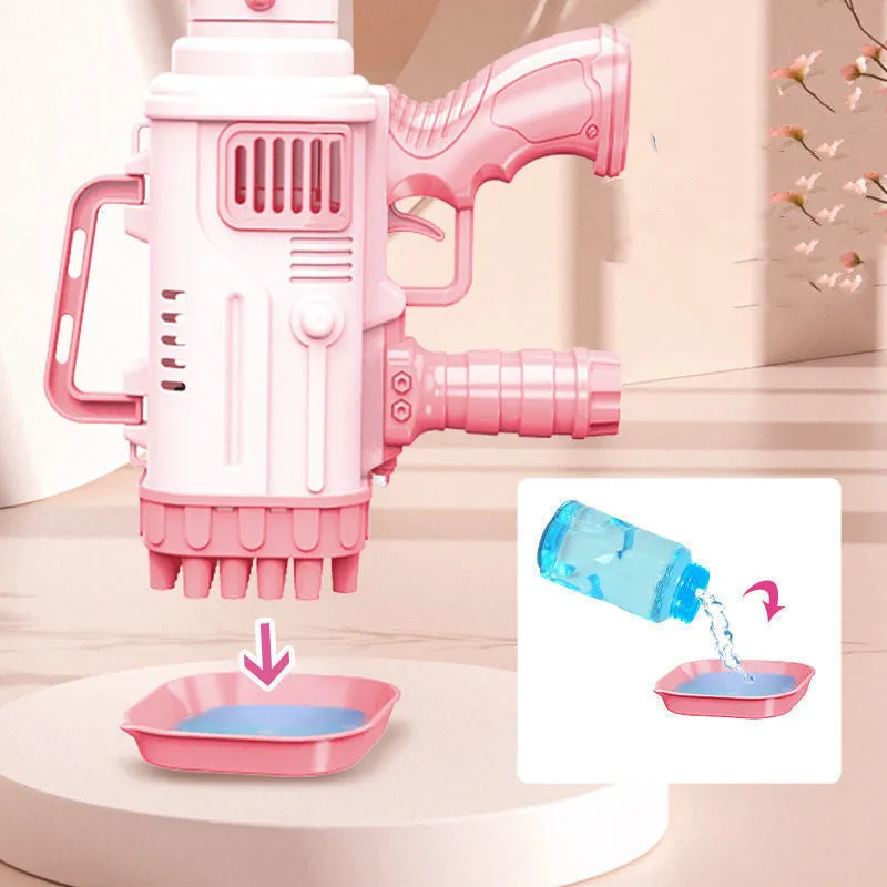 32 holes bazooka style electric bubble gun toy in cherry powder or sky blue colour with illuminated effects