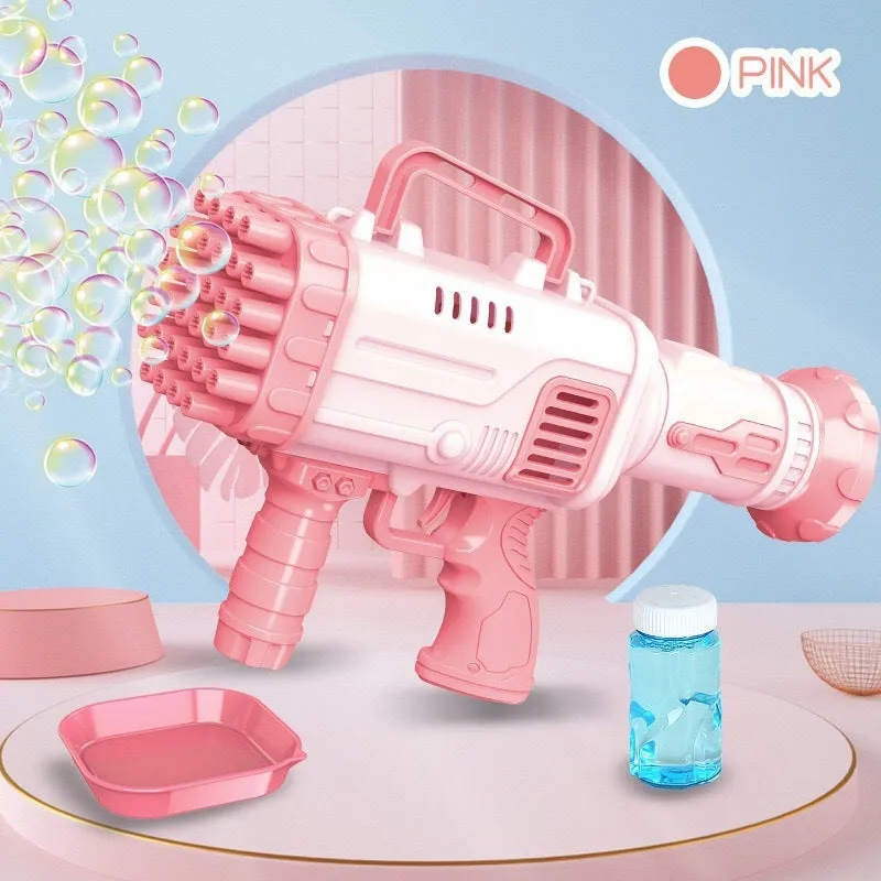 32 holes bazooka style electric bubble gun toy in cherry powder or sky blue colour with illuminated effects
