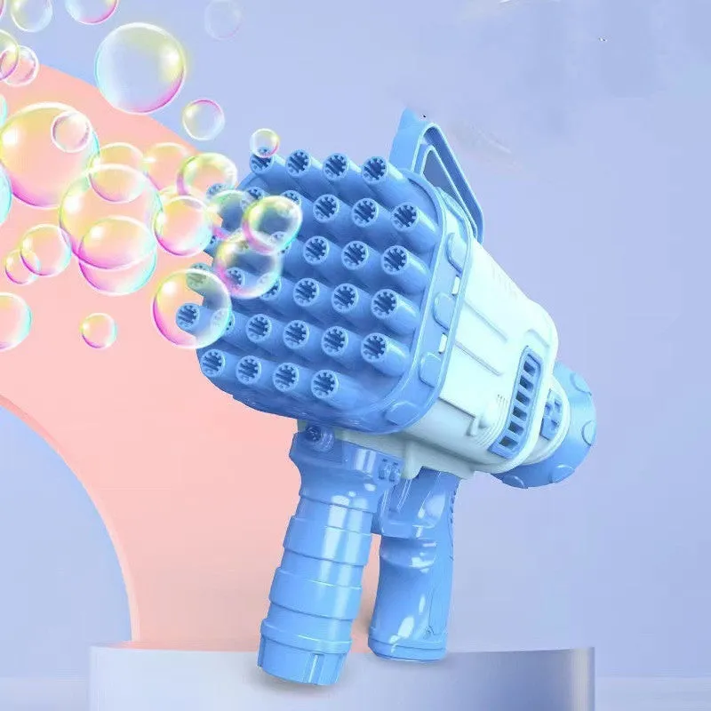 32 holes bazooka style electric bubble gun toy in cherry powder or sky blue colour with illuminated effects