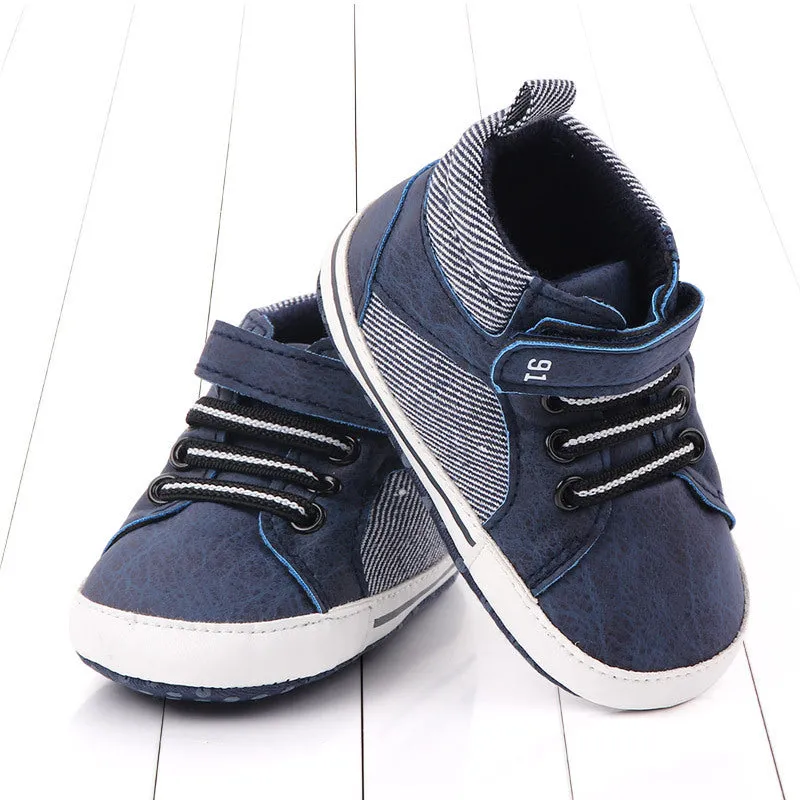 Blue cotton high-top toddler shoes with Velcro fastening for boys