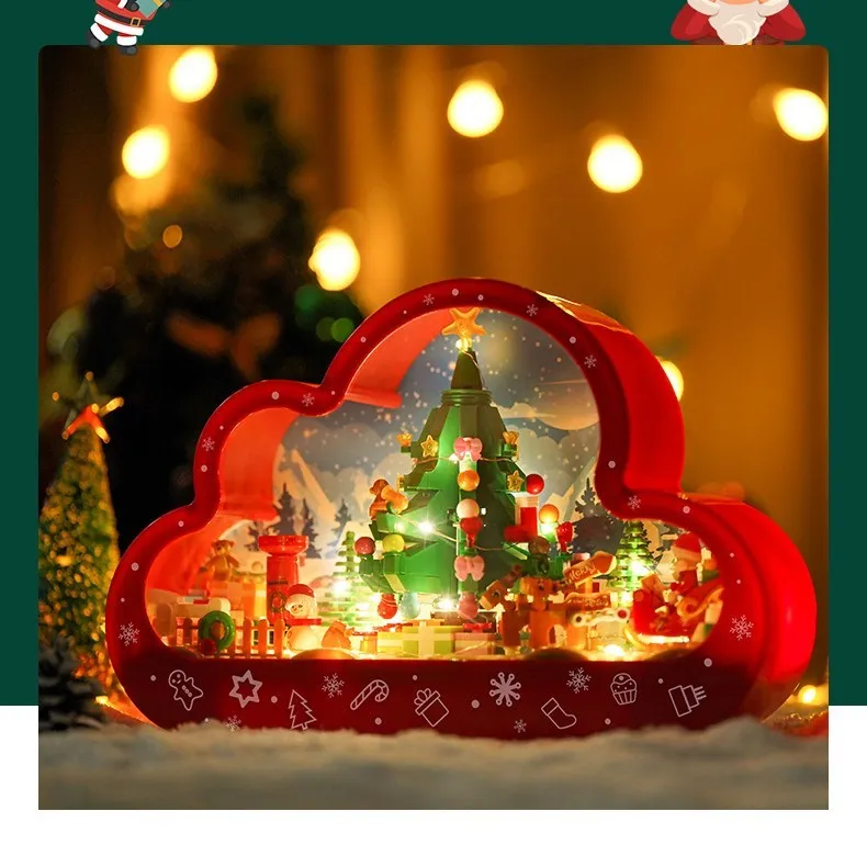 Assembled plastic building block cloud night lamp with decorative mirror frame and soft LED lighting
