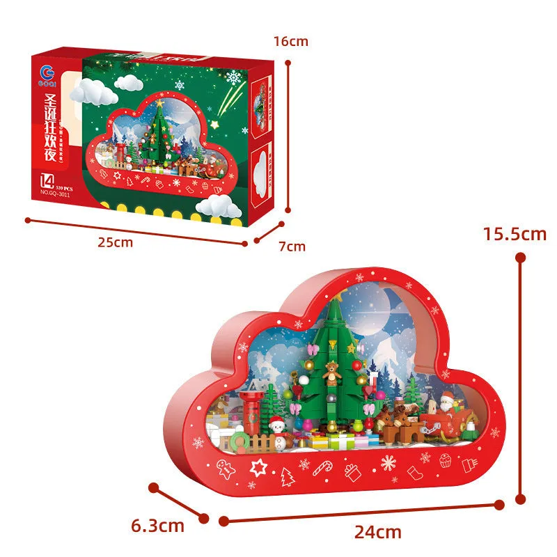 Assembled plastic building block cloud night lamp with decorative mirror frame and soft LED lighting