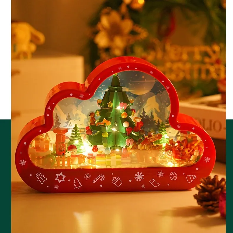Assembled plastic building block cloud night lamp with decorative mirror frame and soft LED lighting