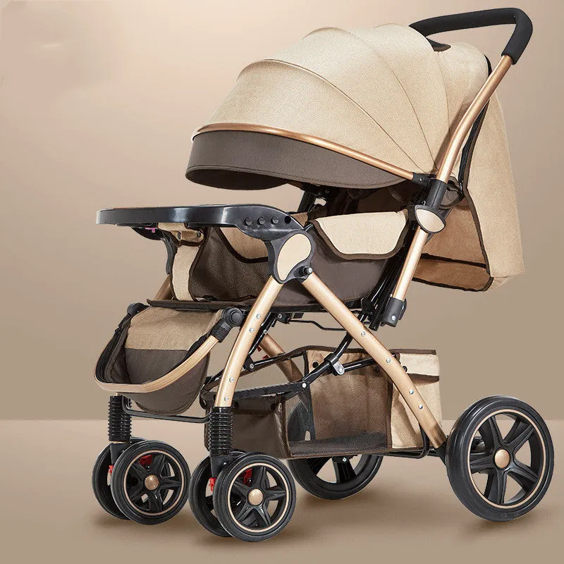 Lightweight folding reversible baby stroller with four-wheel shock absorption in multiple colour options
