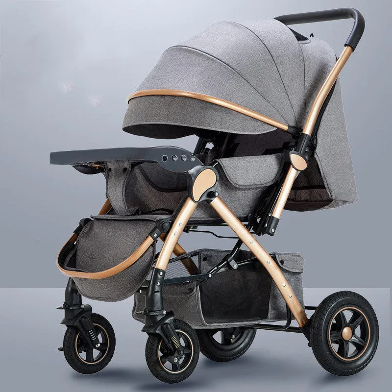 Lightweight folding reversible baby stroller with four-wheel shock absorption in multiple colour options