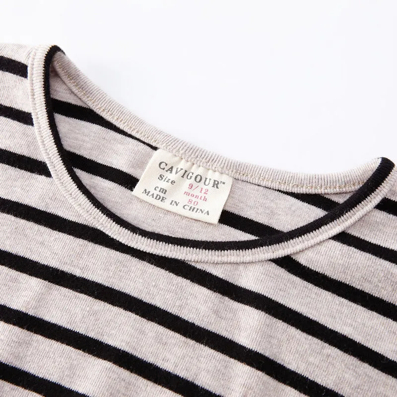 Striped cotton long sleeve t-shirt for baby girls in black or red colours with size options from 80 to 104
