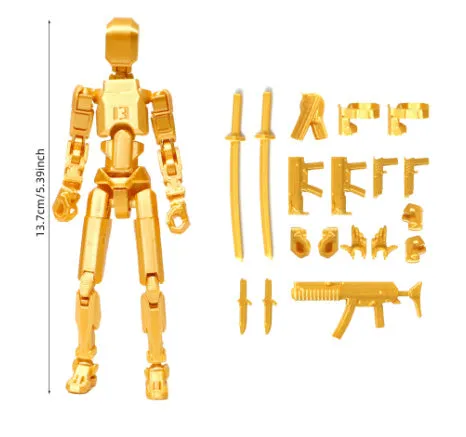 Unassembled 3D printed robot model kit with multi-jointed parts on a table