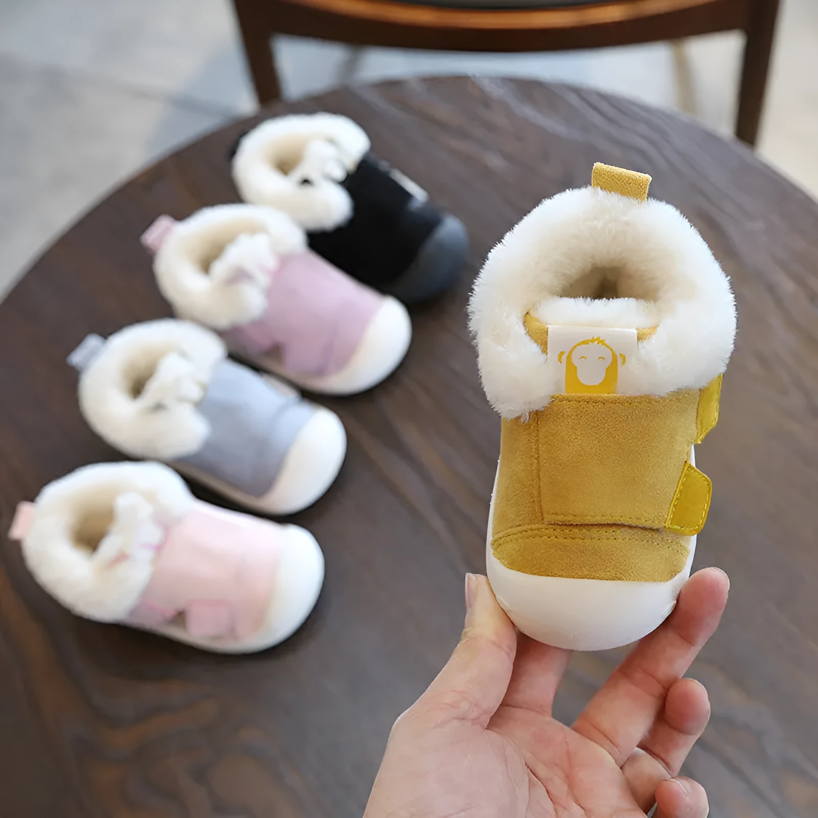 Toddler cotton shoes with velvet upper and non-slip soles in multiple colours and sizes