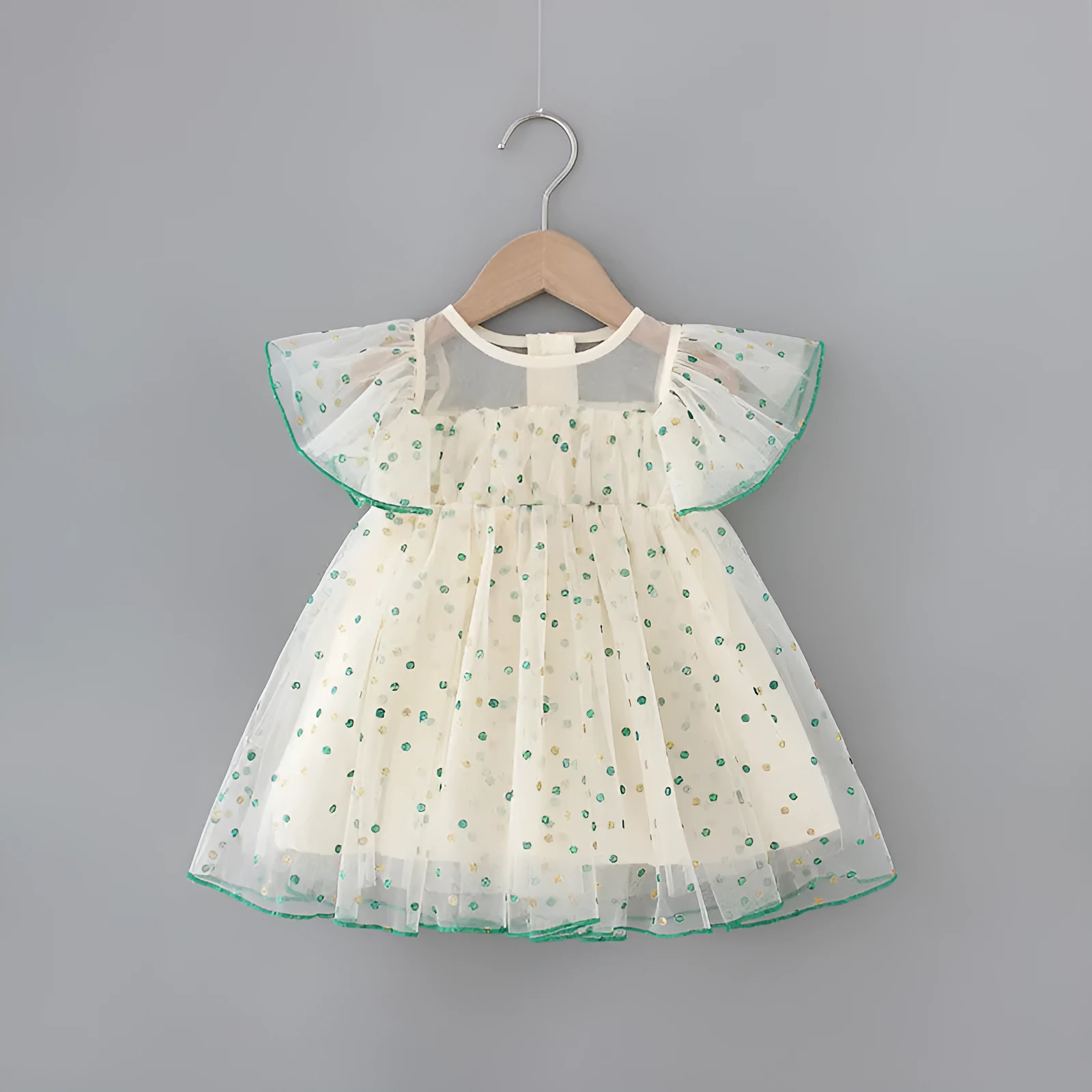 Girls green and yellow striped cotton romper dress with sleeveless A-line design for ages 3-8