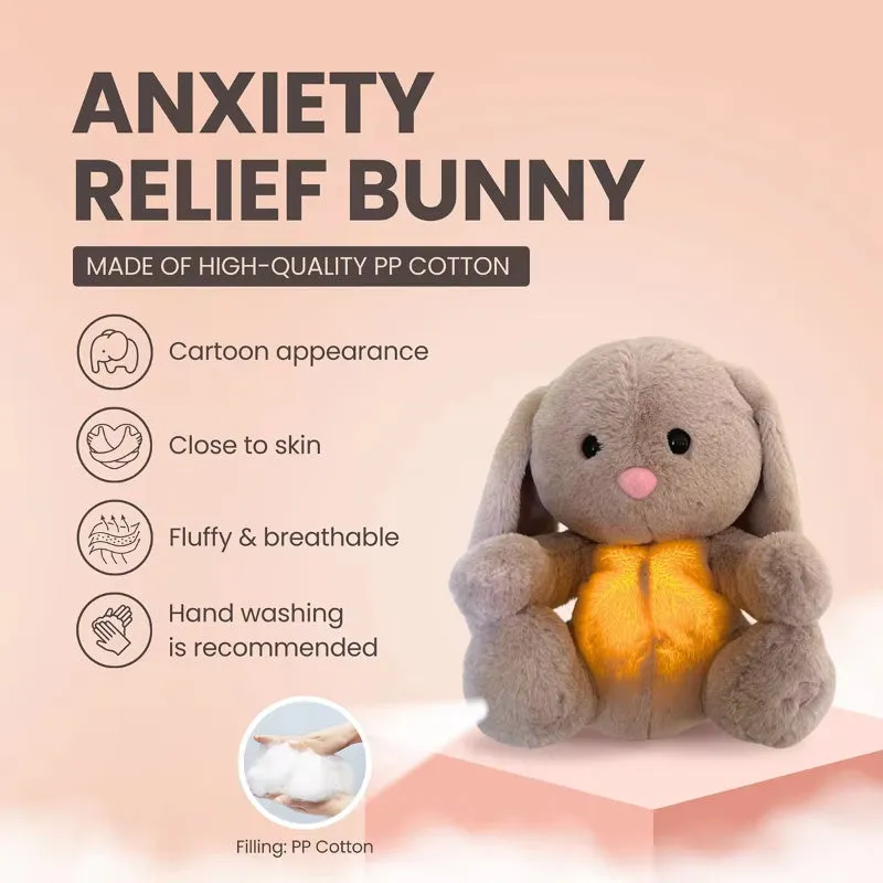 32cm breathing rabbit plush toy with soft belly showing rhythmic motion for infant calming