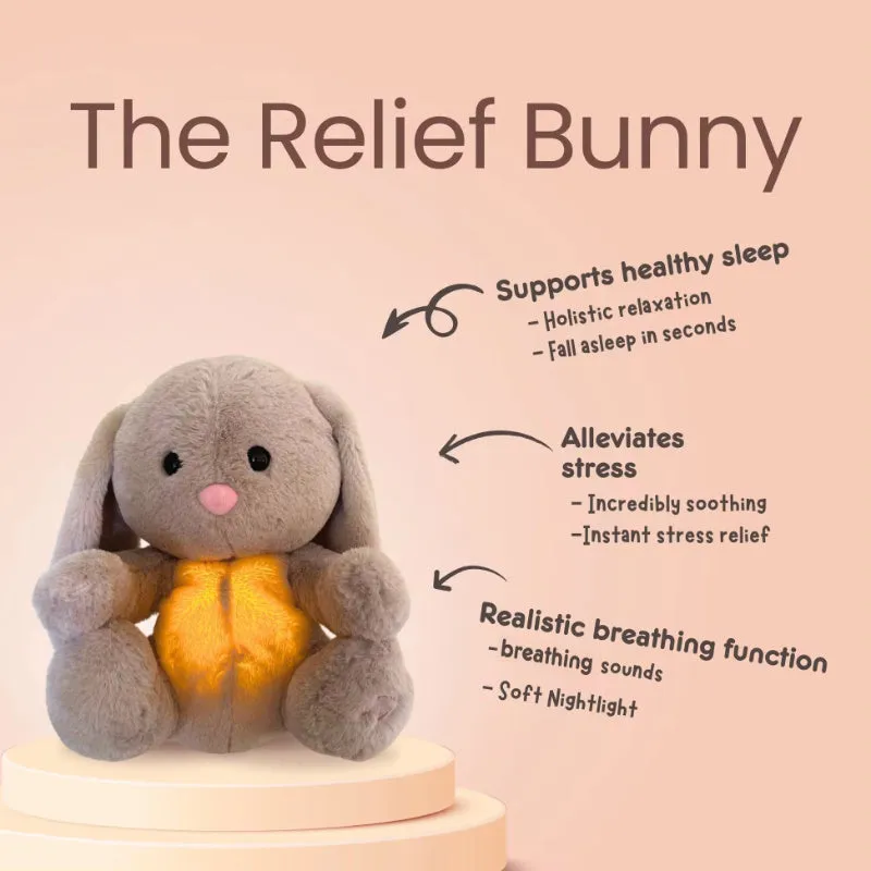 32cm breathing rabbit plush toy with soft belly showing rhythmic motion for infant calming