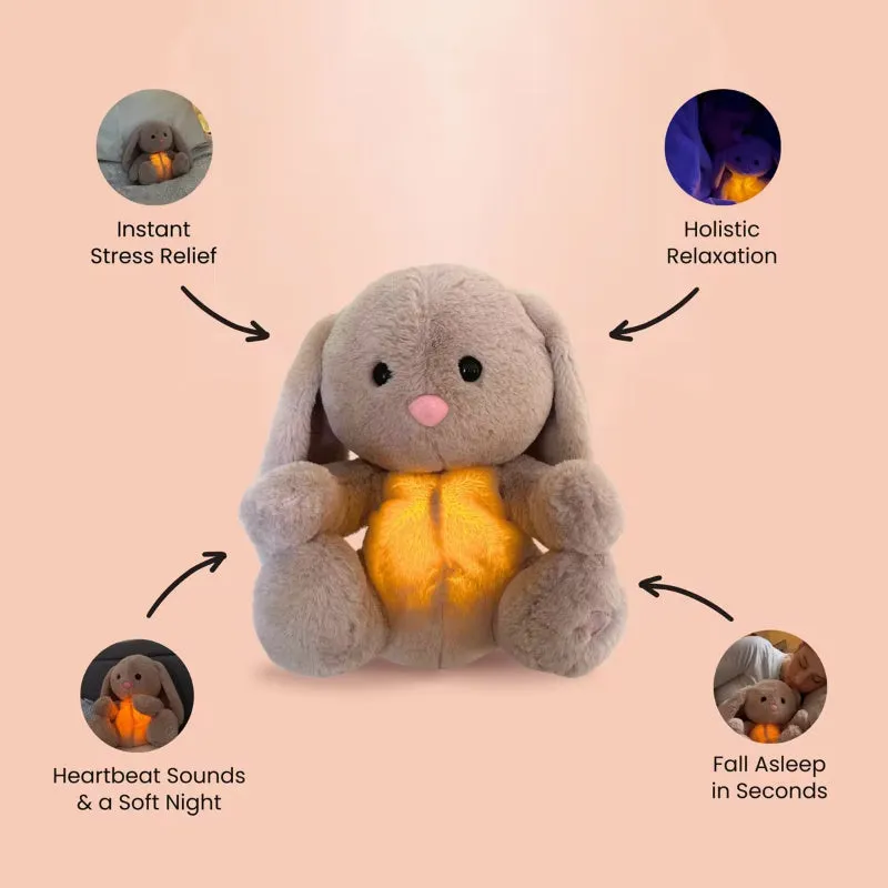 32cm breathing rabbit plush toy with soft belly showing rhythmic motion for infant calming
