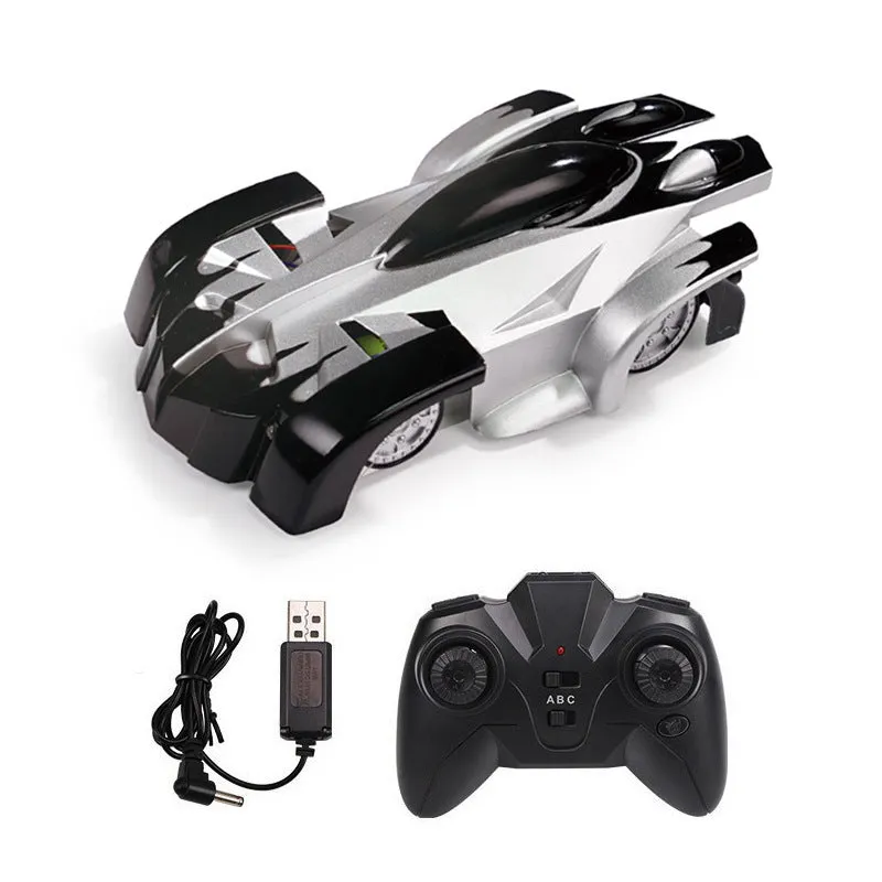 Remote control wall climbing car toy in black, blue, or red with wireless controller