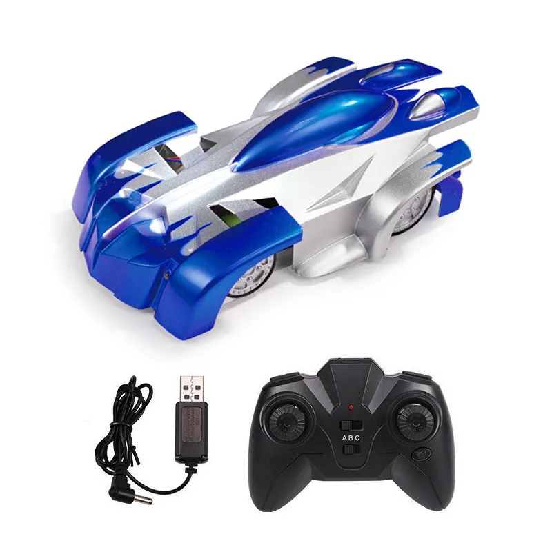 Remote control wall climbing car toy in black, blue, or red with wireless controller