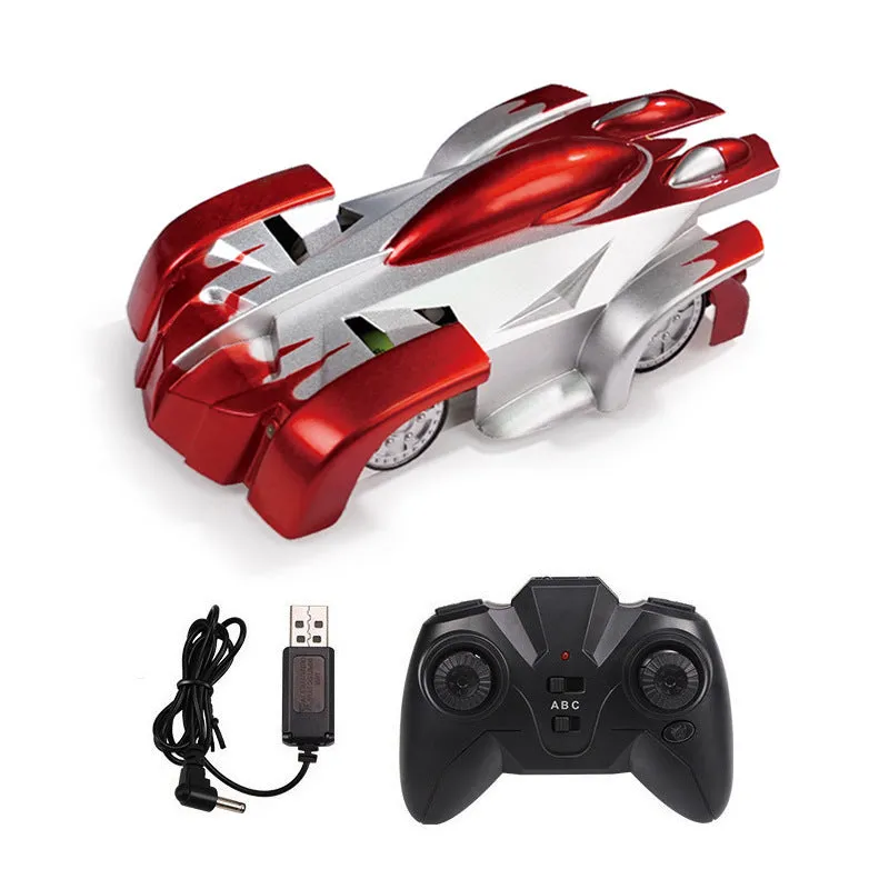 Remote control wall climbing car toy in black, blue, or red with wireless controller