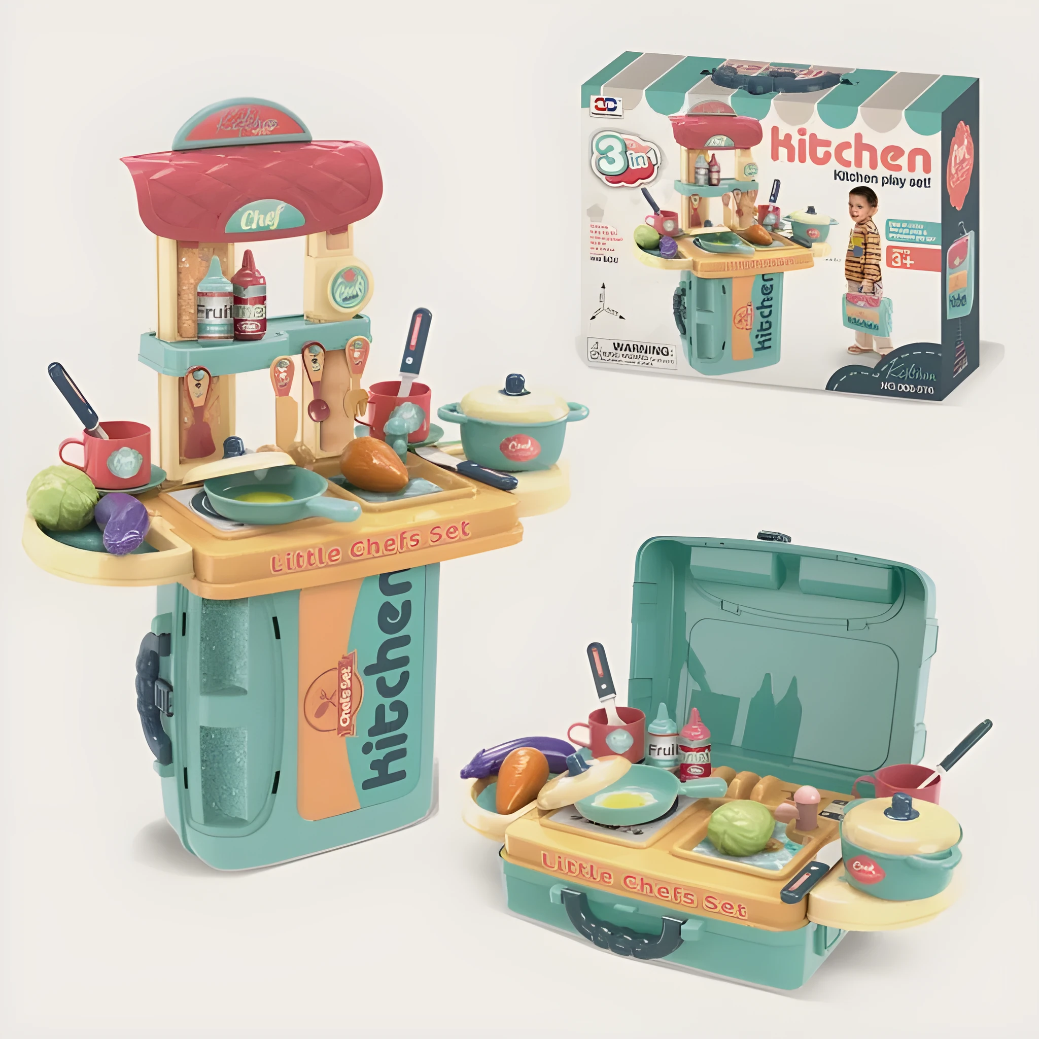 Children's doctor makeup dress-up toy set with plastic accessories in colour-coded cases