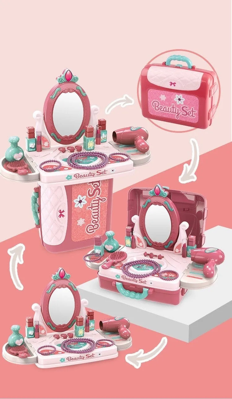Children's doctor makeup dress-up toy set with plastic accessories in colour-coded cases