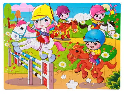 80-piece wooden educational puzzle set for children with animal designs in an iron storage box