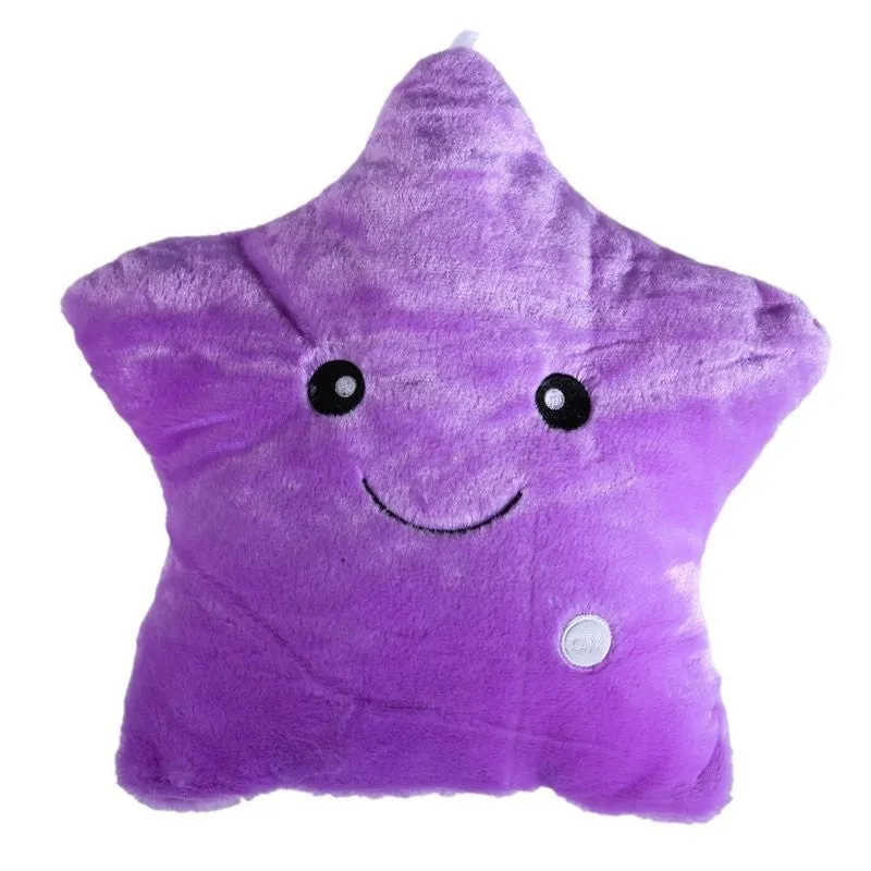 Colourful star-shaped plush cushion with LED flashing lights for children