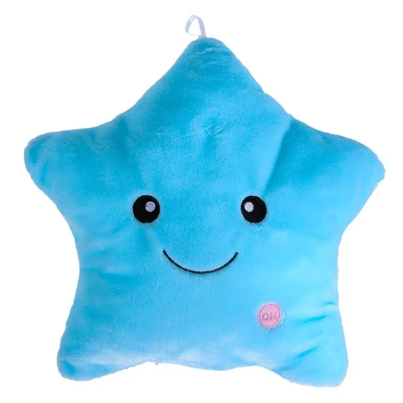 Colourful star-shaped plush cushion with LED flashing lights for children