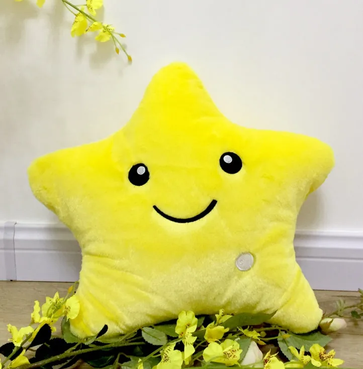 Colourful star-shaped plush cushion with LED flashing lights for children