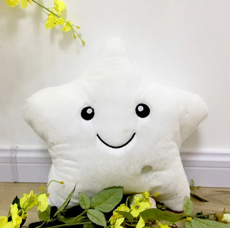 Colourful star-shaped plush cushion with LED flashing lights for children