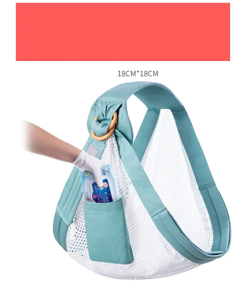 Adjustable baby wrap carrier sling shown in multiple colours, suitable for infants 0-36 months.