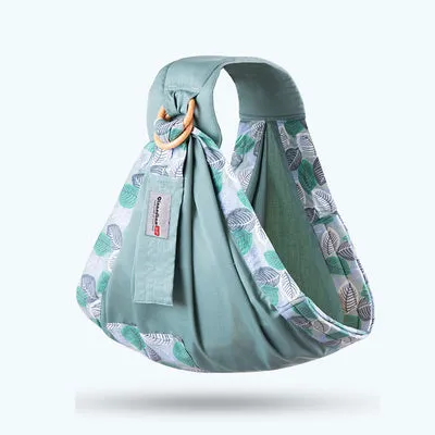 Adjustable baby wrap carrier sling shown in multiple colours, suitable for infants 0-36 months.