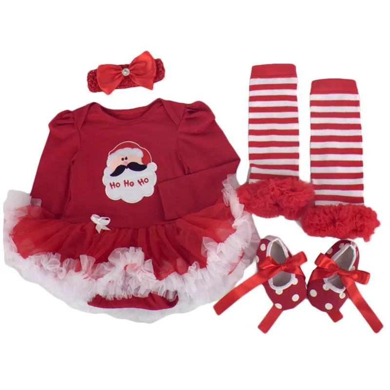 Four-piece cotton baby clothing set with romper, headband, socks and shoes for newborns 0-18 months