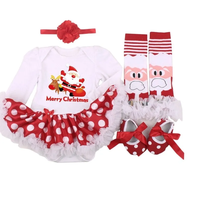 Four-piece cotton baby clothing set with romper, headband, socks and shoes for newborns 0-18 months