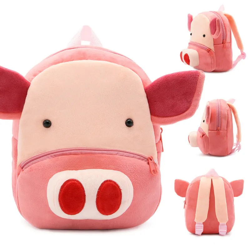 Small cloth animal backpack for children with cartoon design showing dimensions 26.5cm height by 24cm width