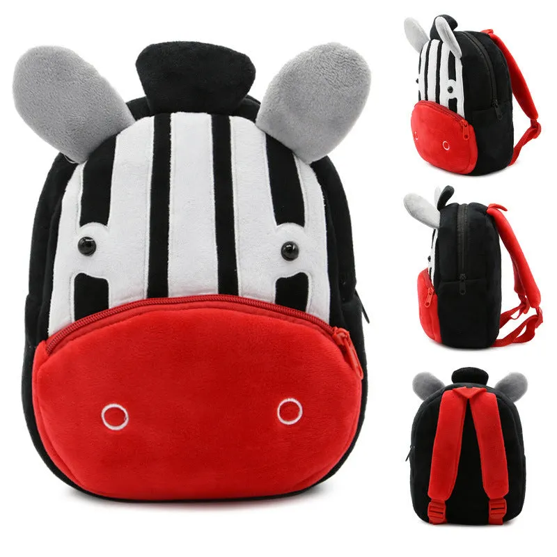 Small cloth animal backpack for children with cartoon design showing dimensions 26.5cm height by 24cm width