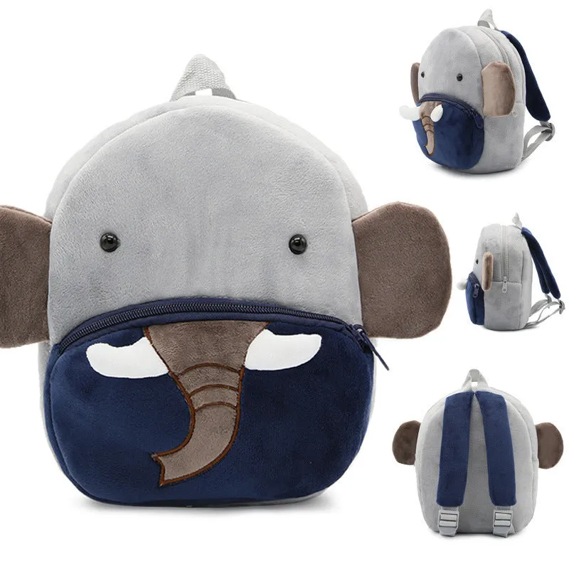 Small cloth animal backpack for children with cartoon design showing dimensions 26.5cm height by 24cm width
