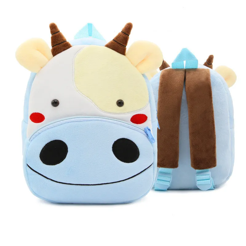 Small cloth animal backpack for children with cartoon design showing dimensions 26.5cm height by 24cm width