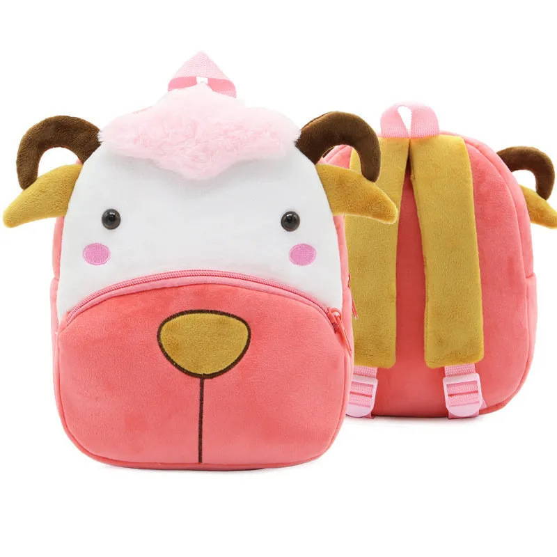 Small cloth animal backpack for children with cartoon design showing dimensions 26.5cm height by 24cm width
