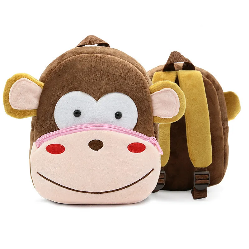 Small cloth animal backpack for children with cartoon design showing dimensions 26.5cm height by 24cm width