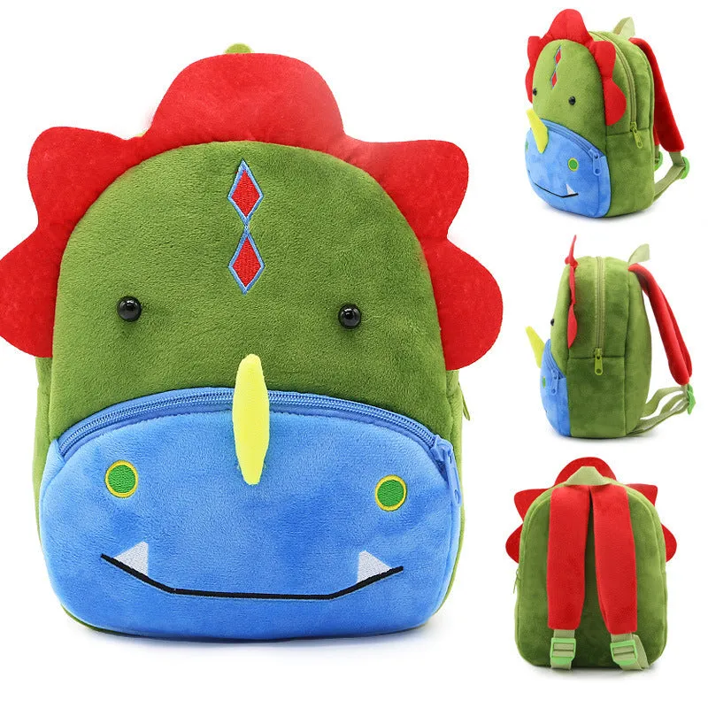 Small cloth animal backpack for children with cartoon design showing dimensions 26.5cm height by 24cm width