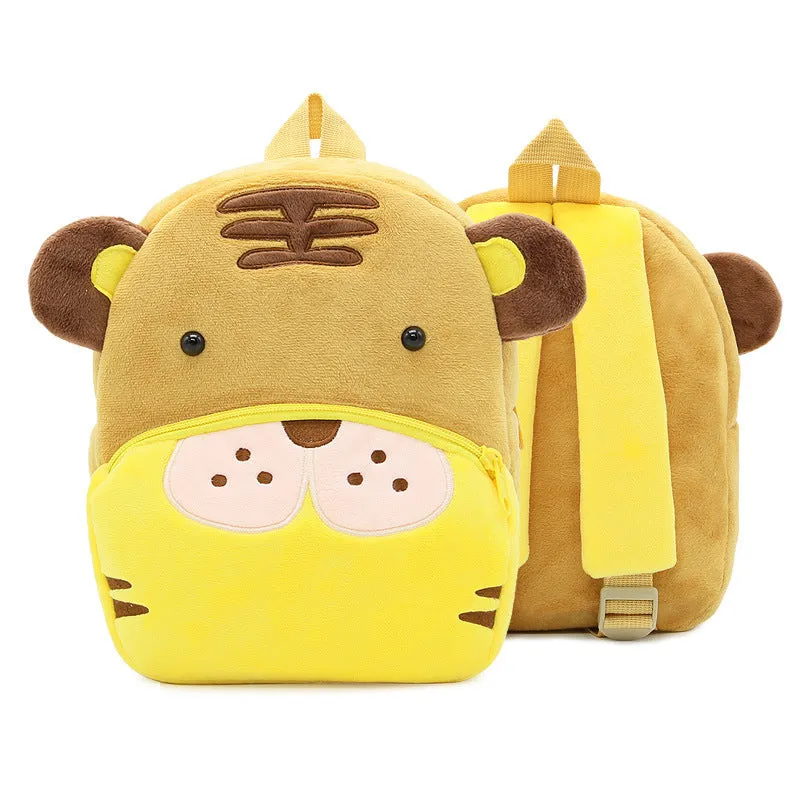 Small cloth animal backpack for children with cartoon design showing dimensions 26.5cm height by 24cm width
