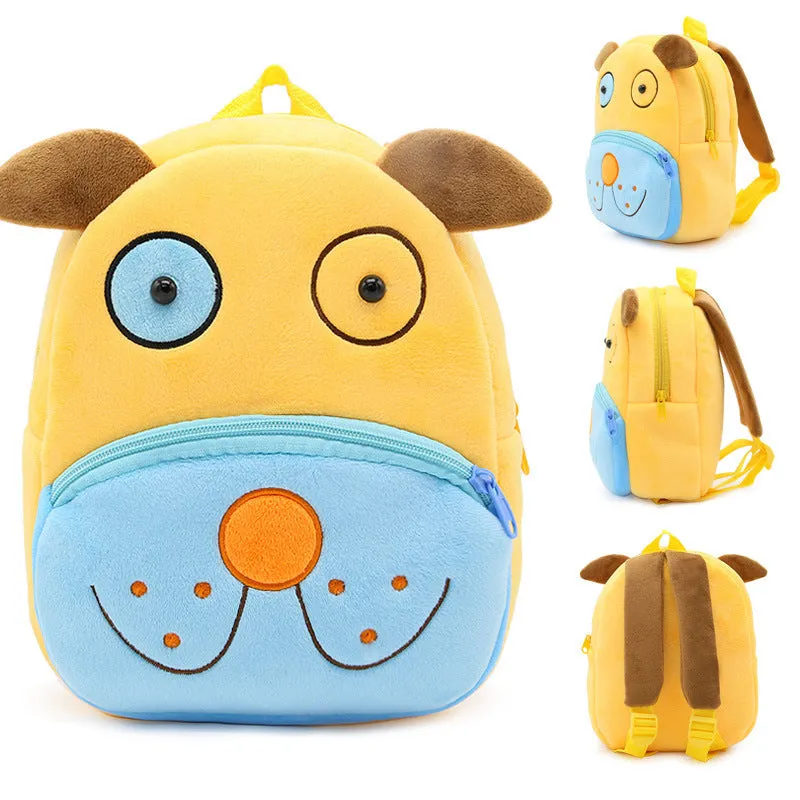Small cloth animal backpack for children with cartoon design showing dimensions 26.5cm height by 24cm width