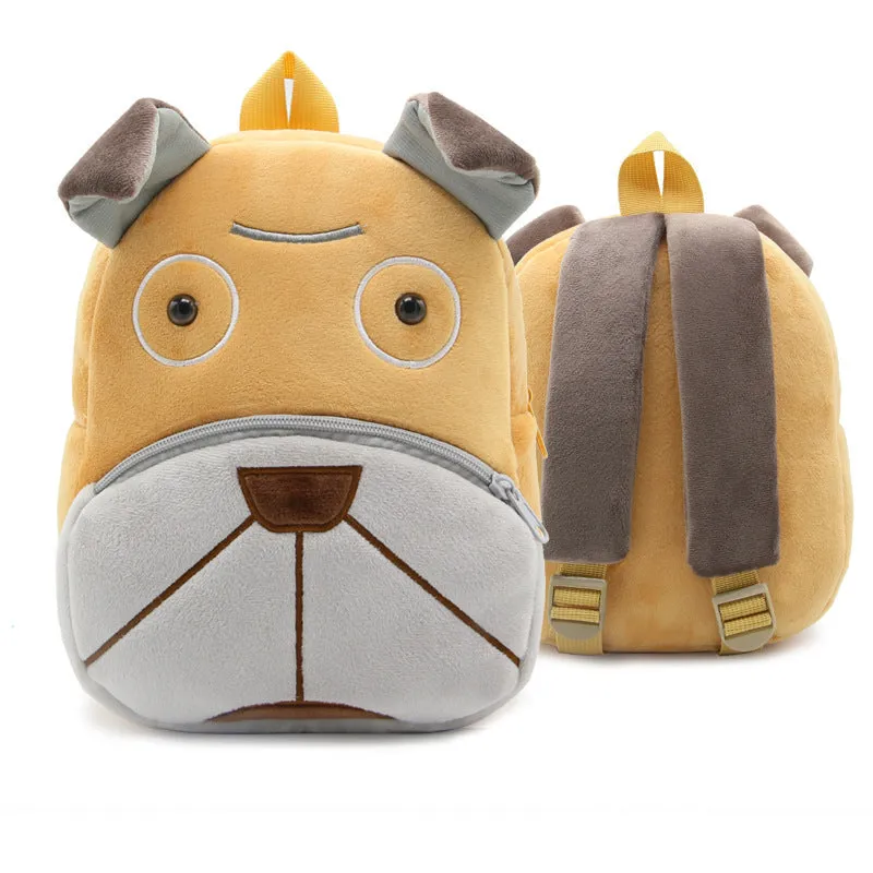Small cloth animal backpack for children with cartoon design showing dimensions 26.5cm height by 24cm width