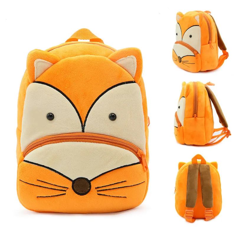 Small cloth animal backpack for children with cartoon design showing dimensions 26.5cm height by 24cm width