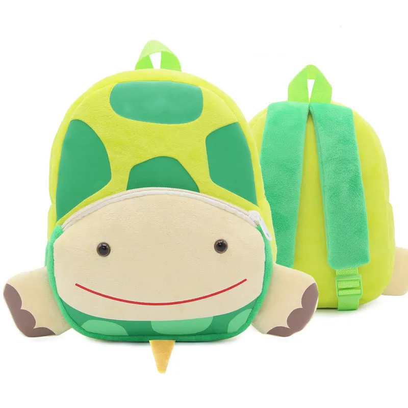Small cloth animal backpack for children with cartoon design showing dimensions 26.5cm height by 24cm width
