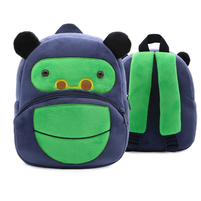 Small cloth animal backpack for children with cartoon design showing dimensions 26.5cm height by 24cm width