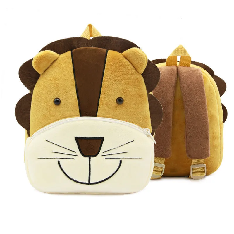 Small cloth animal backpack for children with cartoon design showing dimensions 26.5cm height by 24cm width