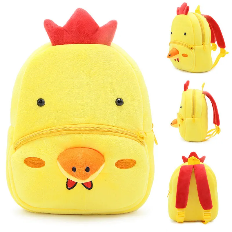 Small cloth animal backpack for children with cartoon design showing dimensions 26.5cm height by 24cm width