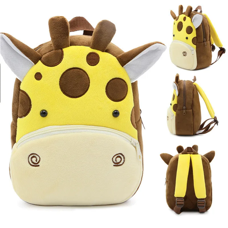 Small cloth animal backpack for children with cartoon design showing dimensions 26.5cm height by 24cm width